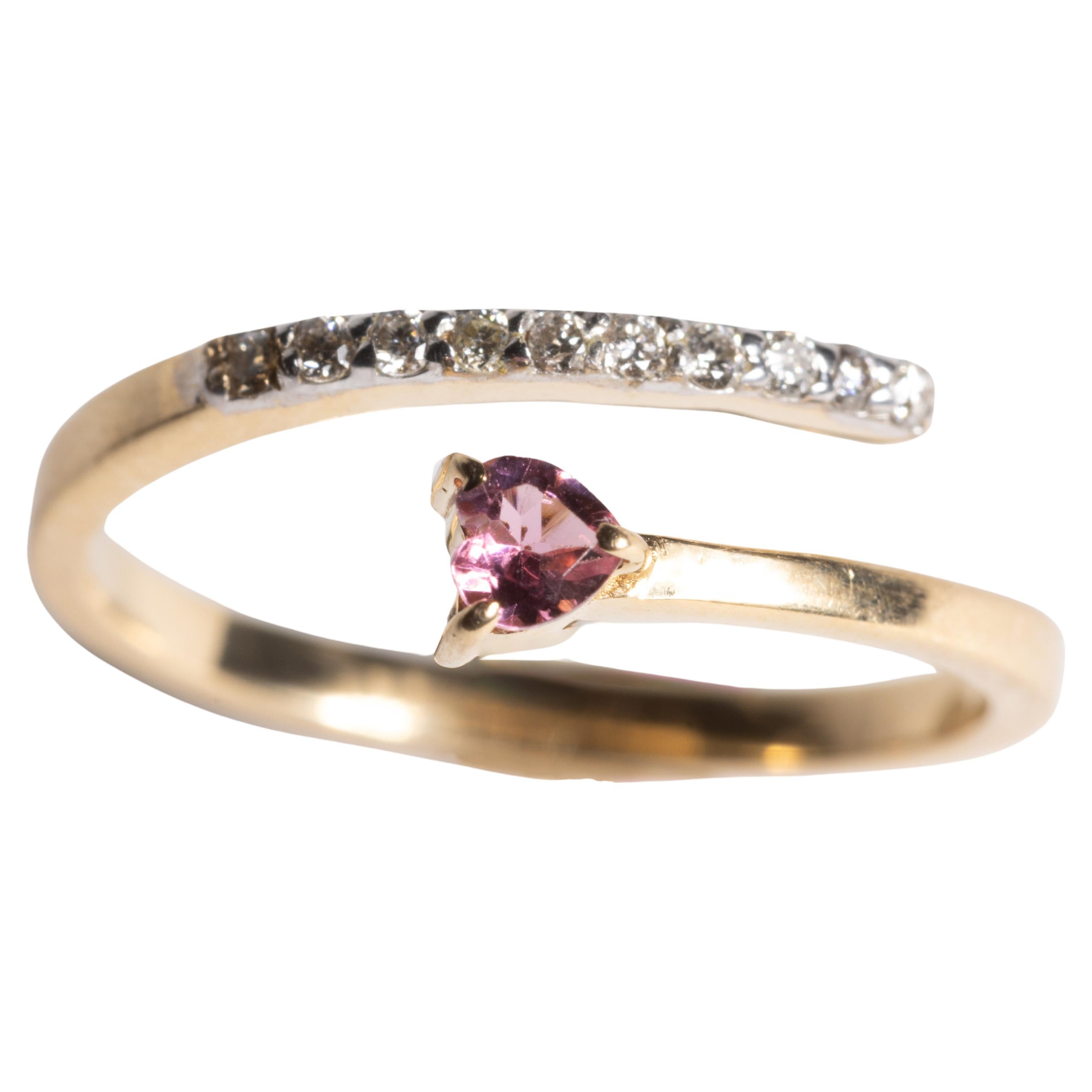 14K Gold Pink Sapphire and Diamond Coil Band Ring
