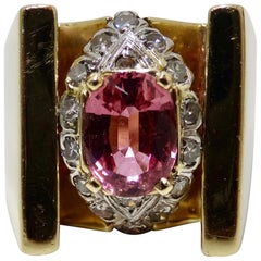 Retro  Pink Tourmaline & Diamond Cluster Ring 