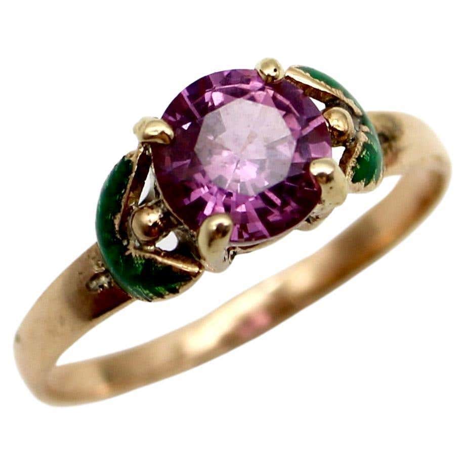 Renaissance Revival Enamel and Point Cut Sapphire Ring at 1stDibs