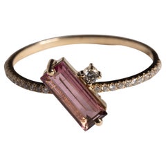 14K Gold Pink Tourmaline and Diamond Ring