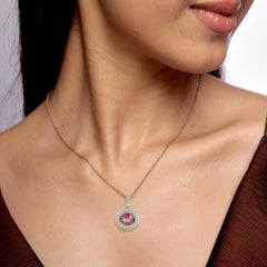 14K Gold Pink Tourmaline Diamond Double Halo Pendant