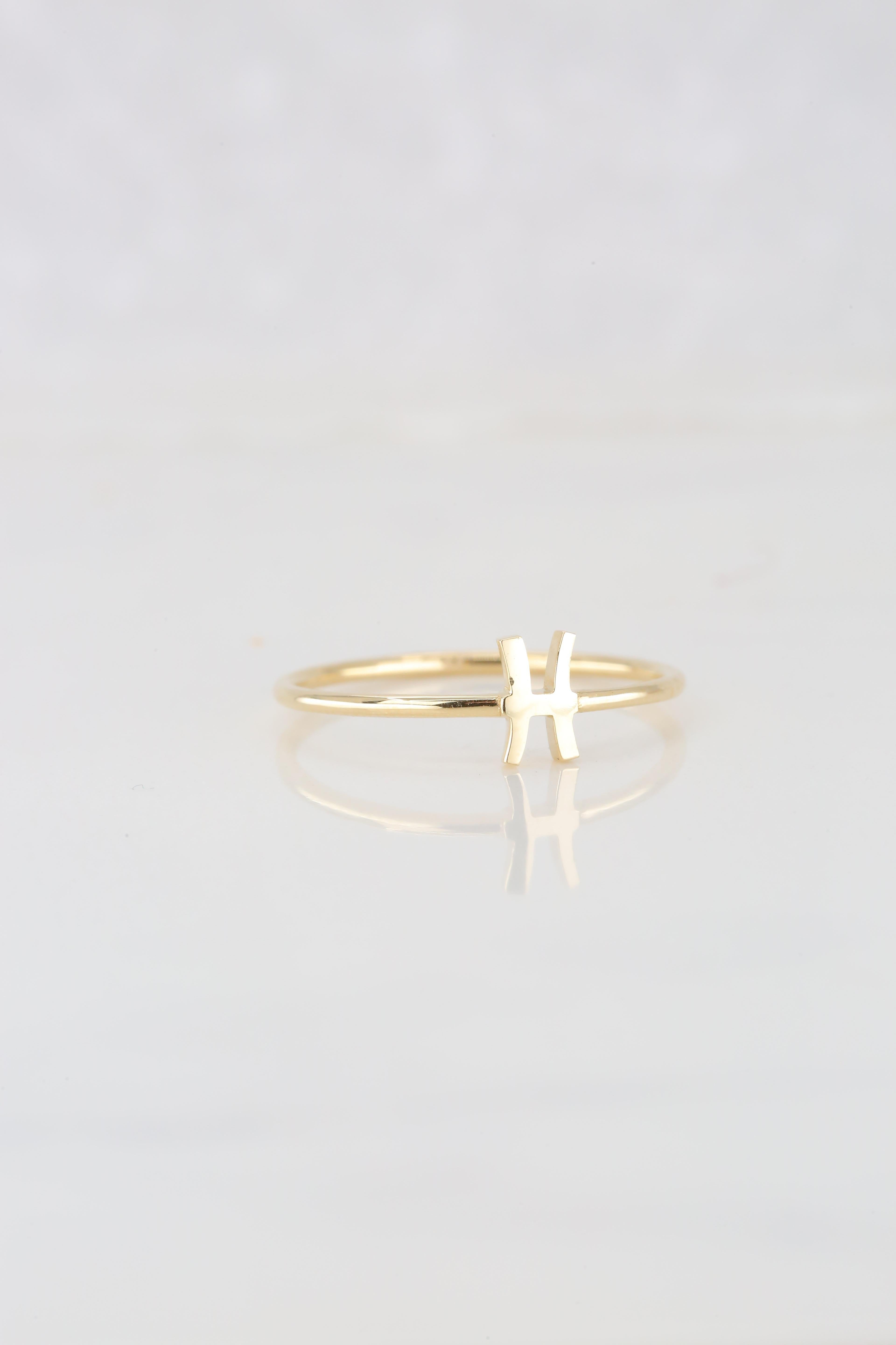 For Sale:  14K Gold Pisces Ring, Pisces Sign Gold Ring 10