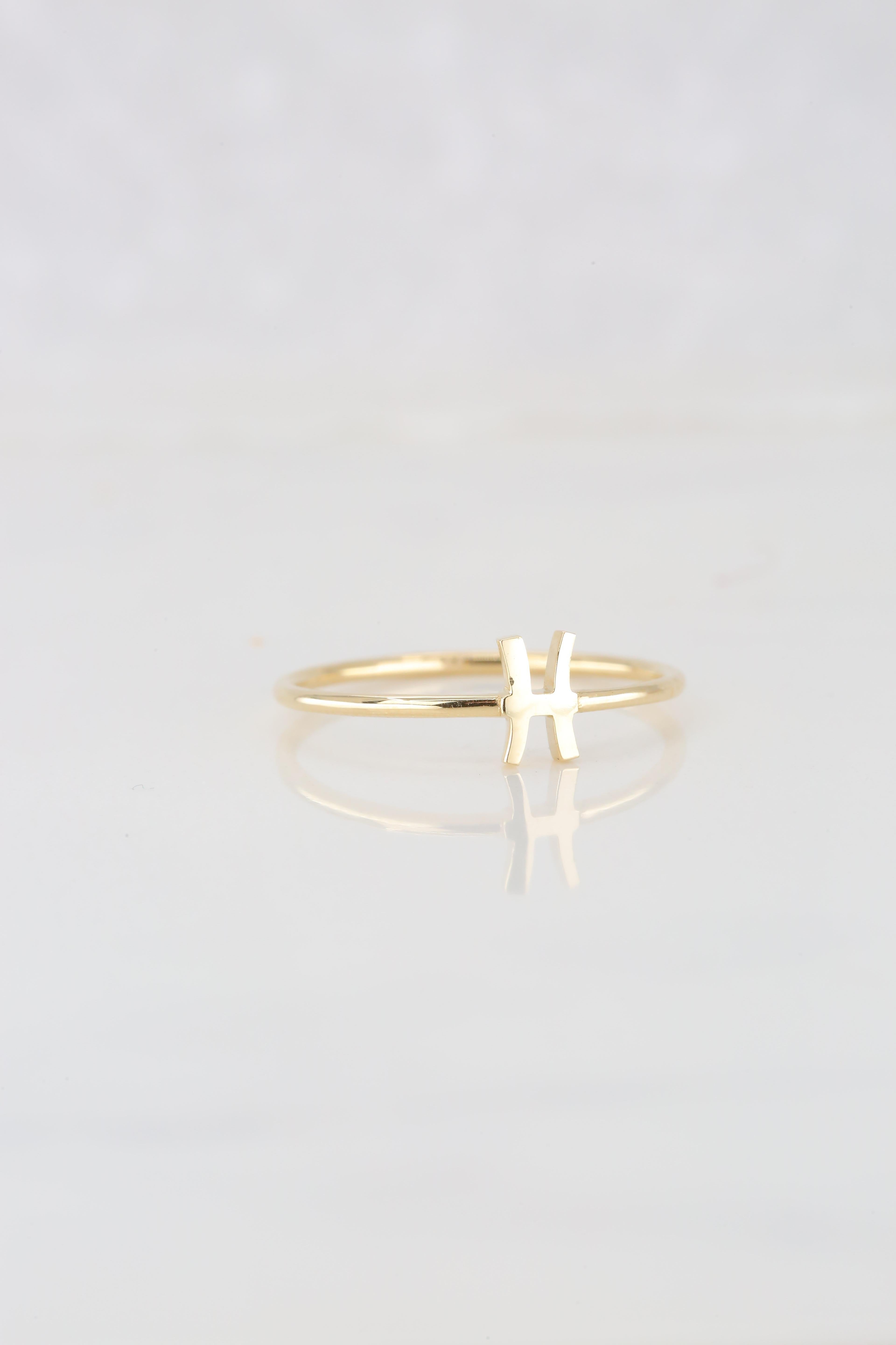14K Gold Pisces Ring, Pisces Sign Gold Ring 10