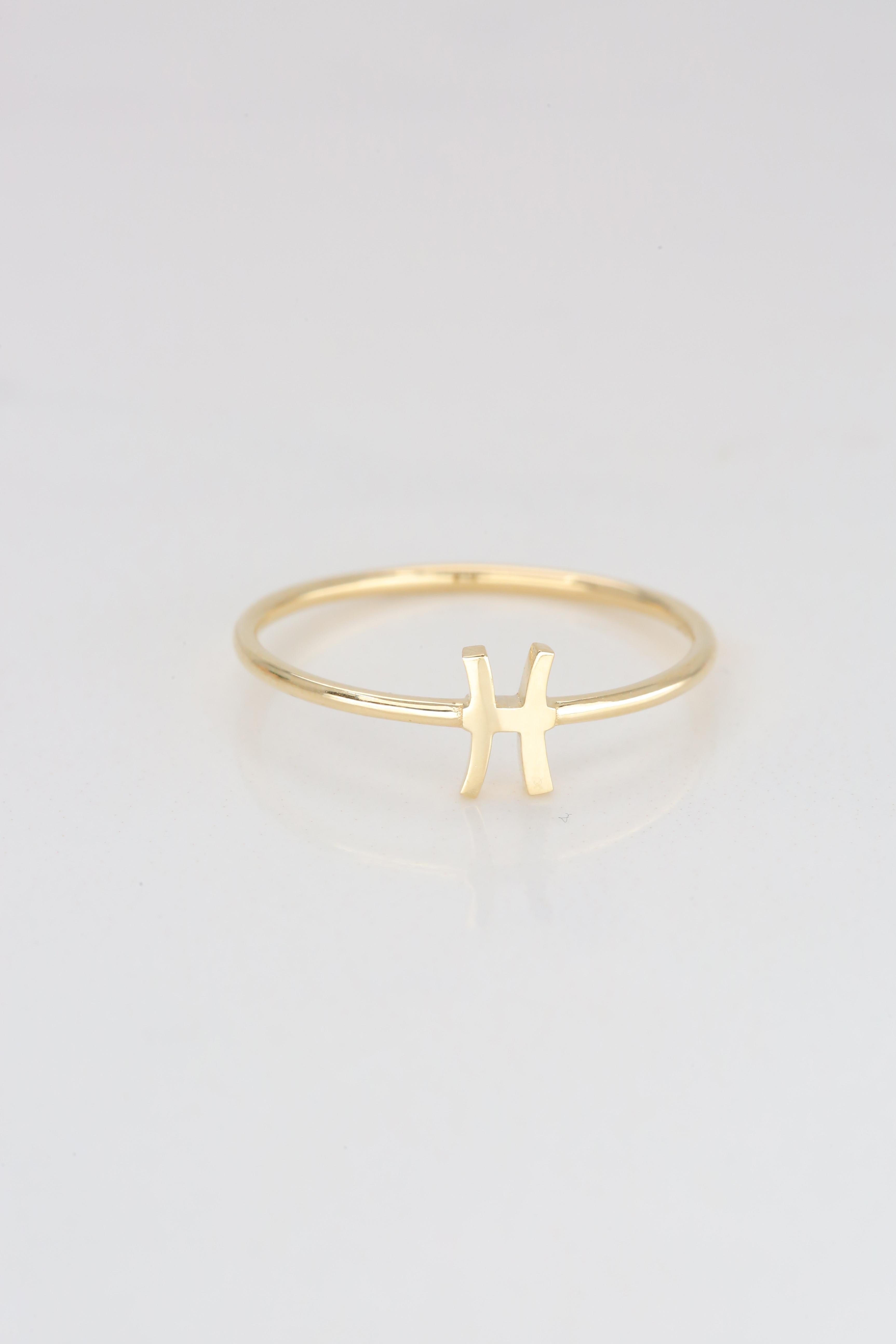 For Sale:  14K Gold Pisces Ring, Pisces Sign Gold Ring 5