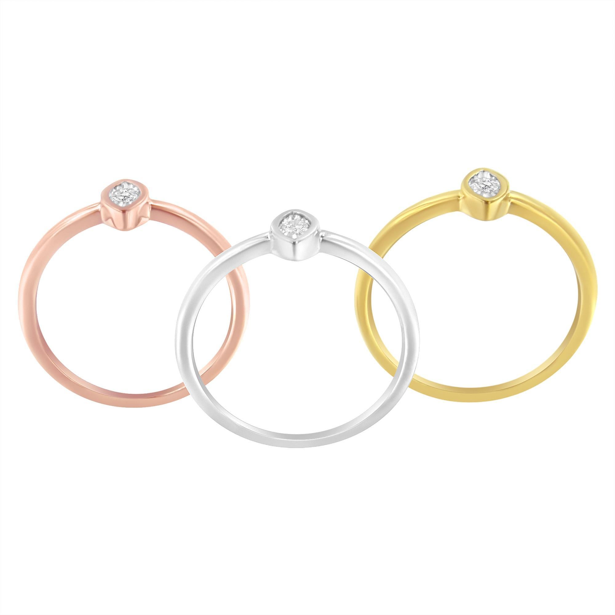 14K Gold plattiert .925 Sterling Silber 1/6 Cttw Diamond Stackable Promise Ring Set (Moderne) im Angebot