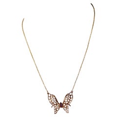 14k Gold Plated Butterfly Filigree Pendent Necklace With Purple Crystal Accent