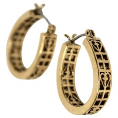 14k Gold Plated Cut-Out Heart Vintage Hoop Earrings