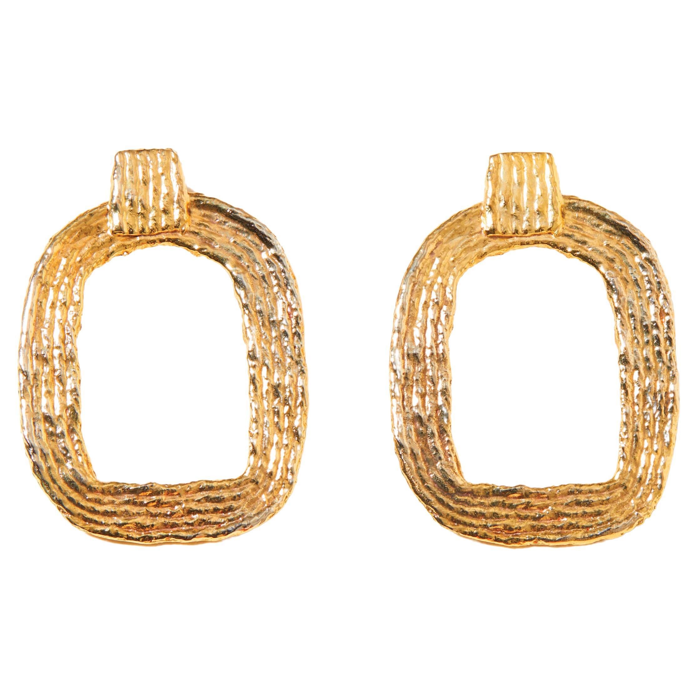 14K Gold Plated Eva Hoop Statement Earrings For Sale