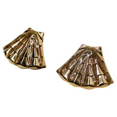 14k Gold Plated Glitter Enamel Shell Vintage Earrings