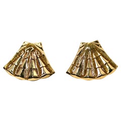 14k Gold Plated Glitter Enamel Shell Vintage Earrings
