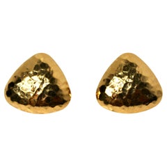 14k Gold Plated Hammered Vintage Triangle Earrings