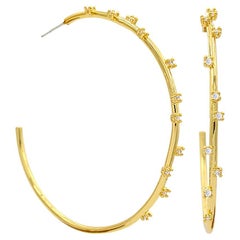 14K Gold Plated Luysa 2.55 Inch Hoop With Scattered Cubic Zirconia