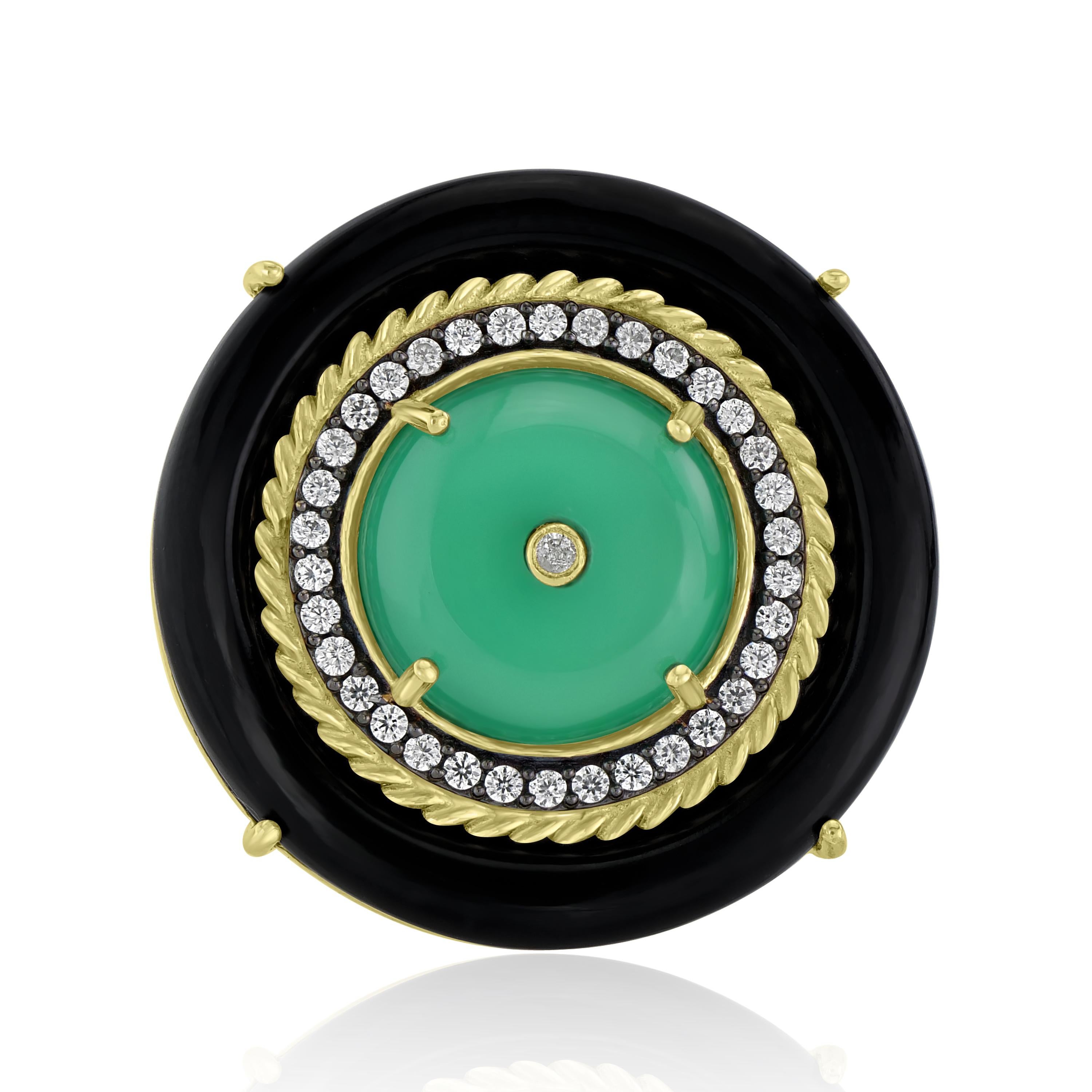 Modern 14 Karat Gold-Plated Sterling Silver Onyx and Zircon Center Design Cocktail Ring
