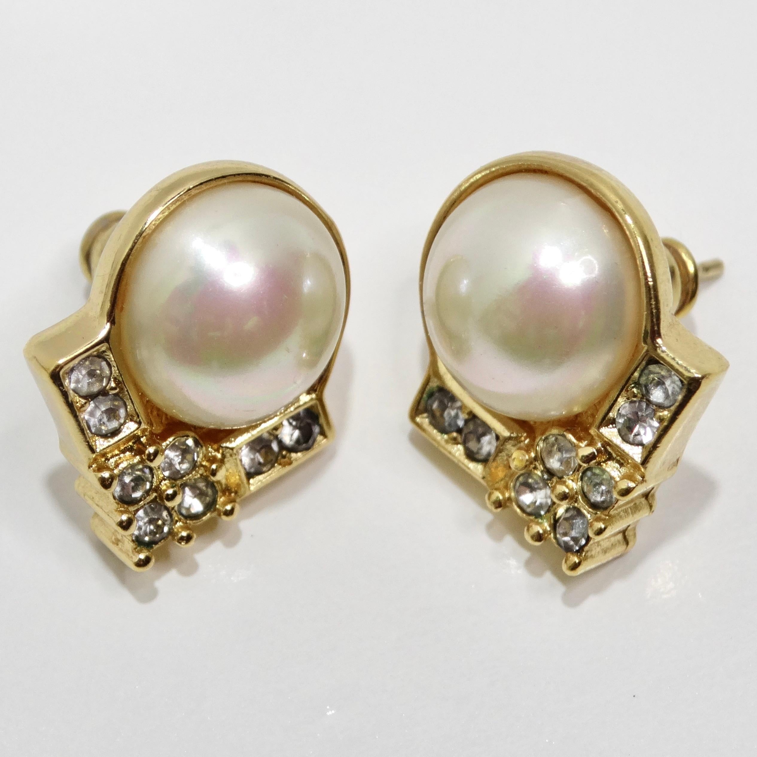 14K Gold Plated Vintage Pearl Earrings In Good Condition For Sale In Scottsdale, AZ