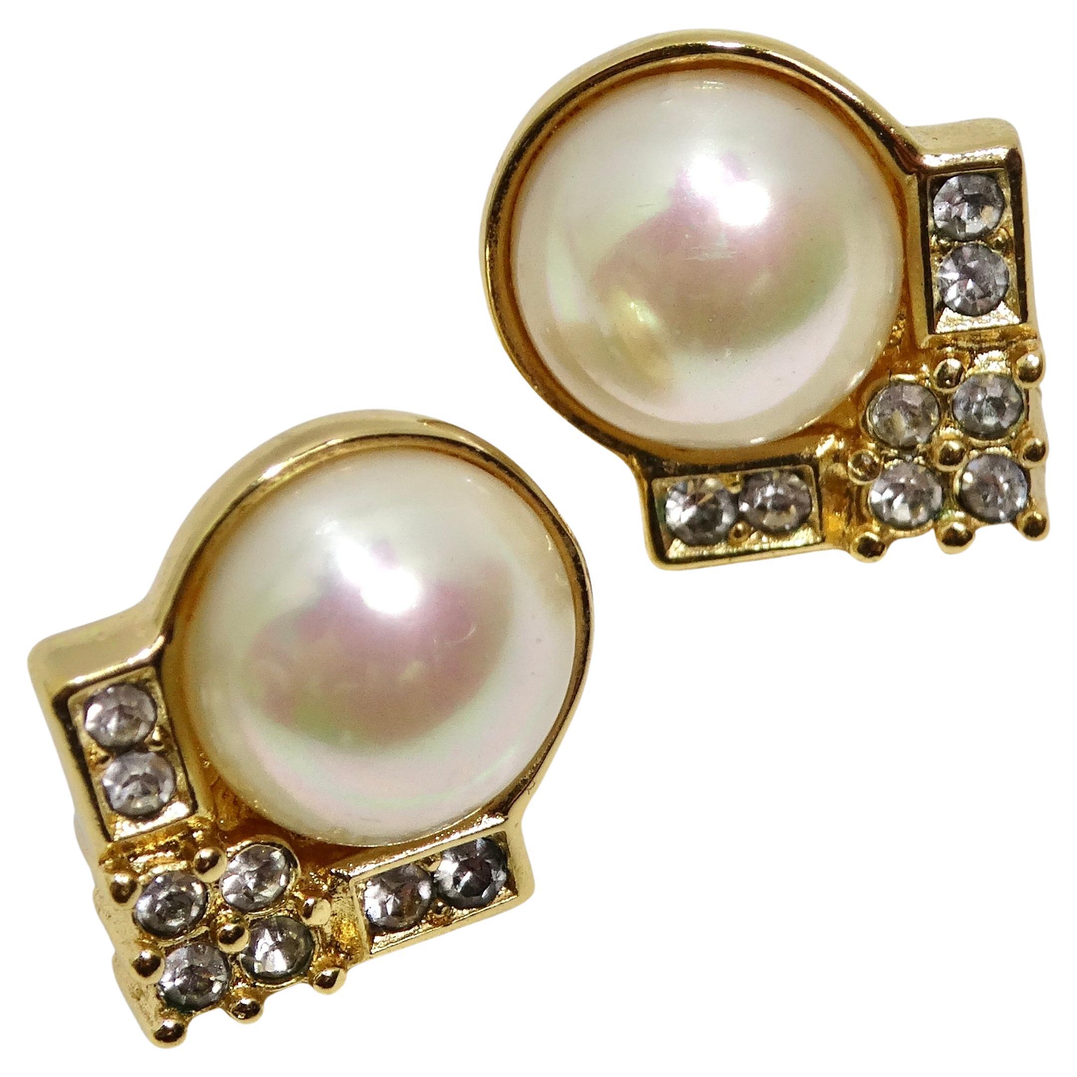 14K Gold Plated Vintage Pearl Earrings For Sale