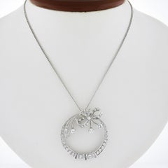 14K Gold & Platinum 1.56ctw Diamond Bow Ribbon Round Pendant w/ 18" Curb Chain