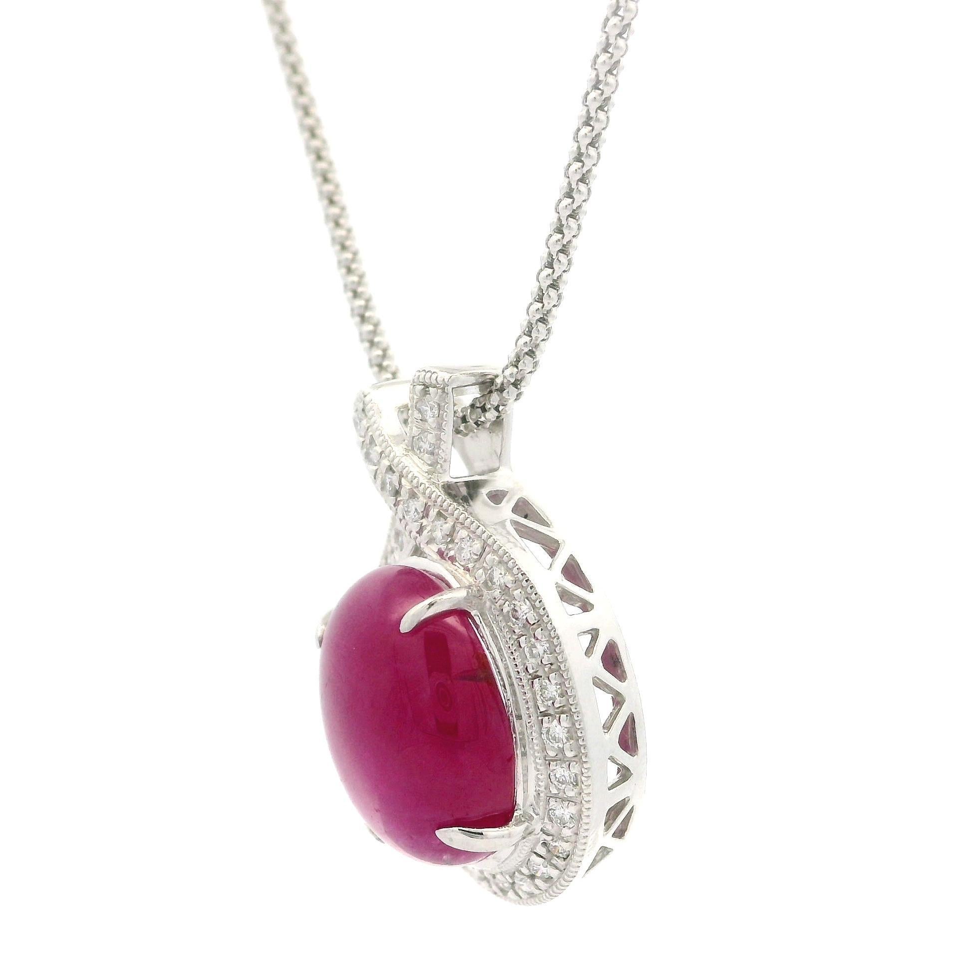 14k Gold Platinum GIA 8.42ctw No Heat Ruby & Diamond Pendant Adjustable Necklace For Sale 11