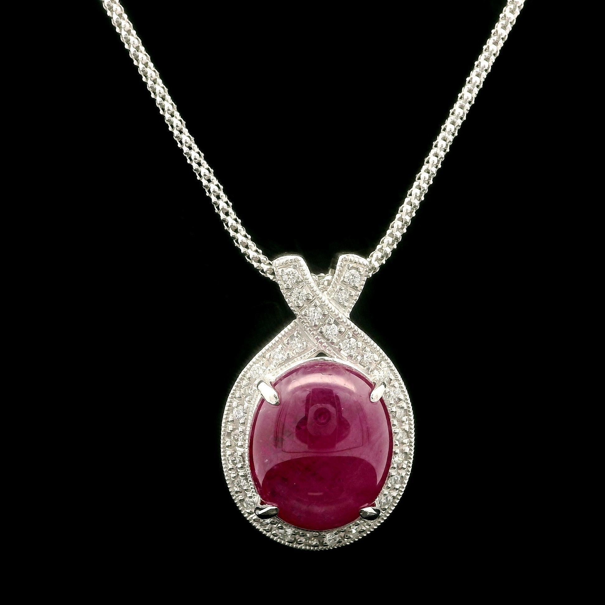 14k Gold Platinum GIA 8.42ctw No Heat Ruby & Diamond Pendant Adjustable Necklace In Excellent Condition For Sale In Montclair, NJ