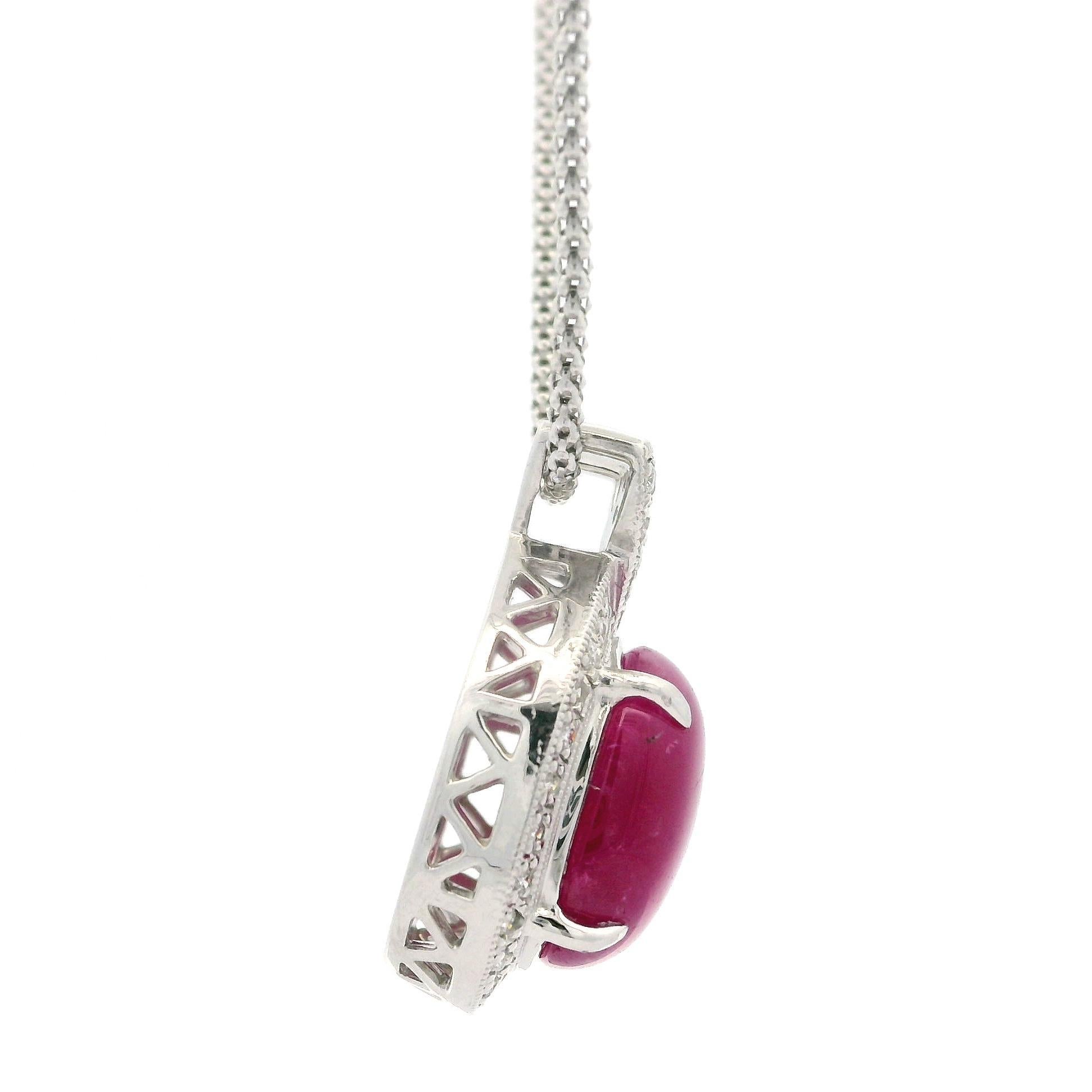 14k Gold Platinum GIA 8.42ctw No Heat Ruby & Diamond Pendant Adjustable Necklace For Sale 3