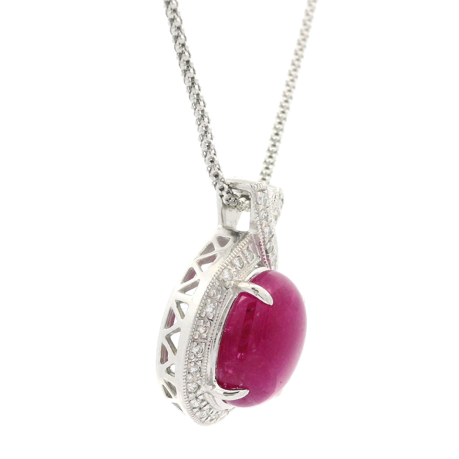 14k Gold Platinum GIA 8.42ctw No Heat Ruby & Diamond Pendant Adjustable Necklace For Sale 4