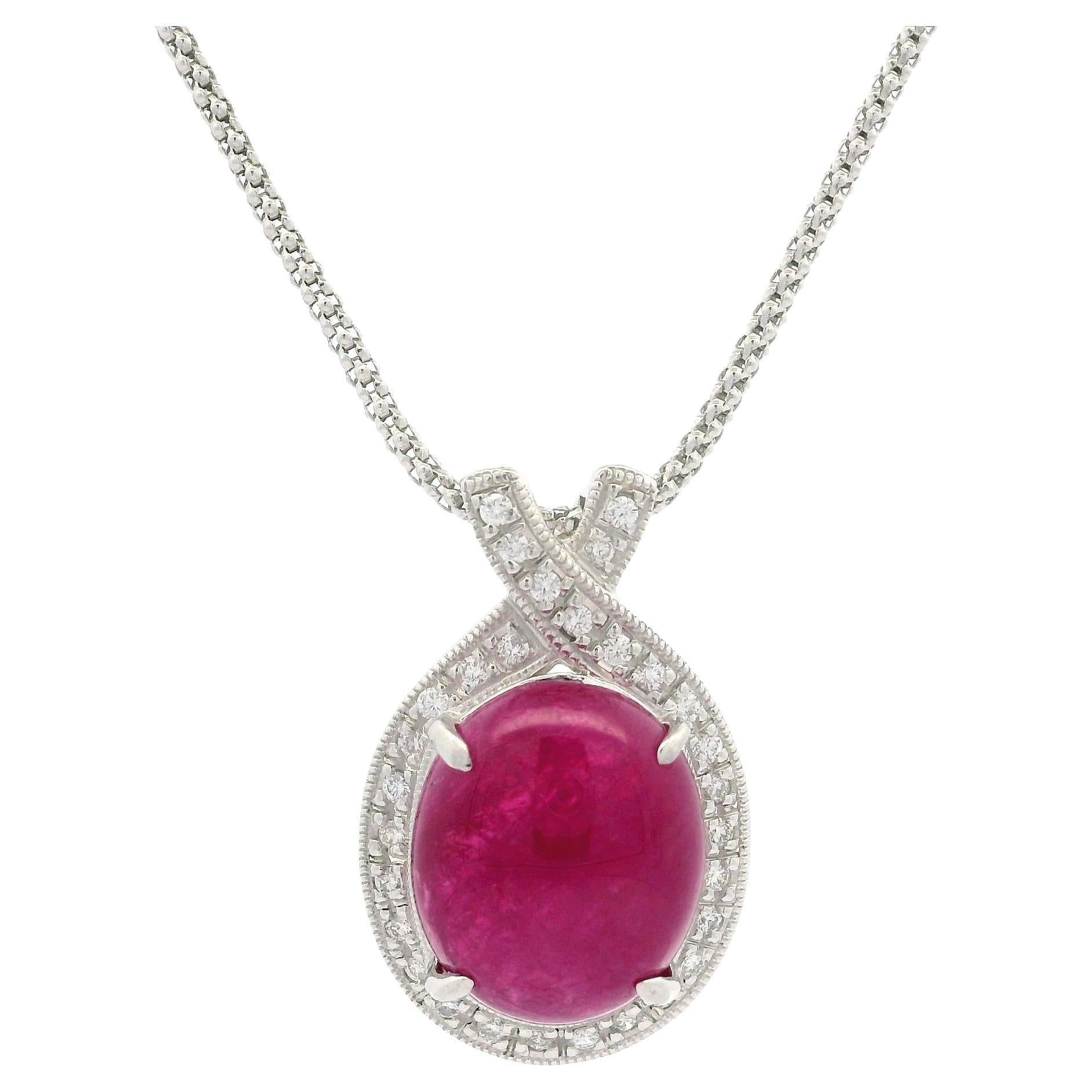 14k Gold Platinum GIA 8.42ctw No Heat Ruby & Diamond Pendant Adjustable Necklace