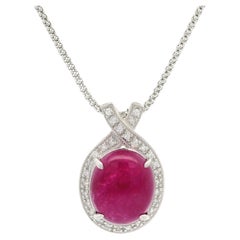 14k Gold Platinum GIA 8.42ctw No Heat Ruby & Diamond Pendant Adjustable Necklace