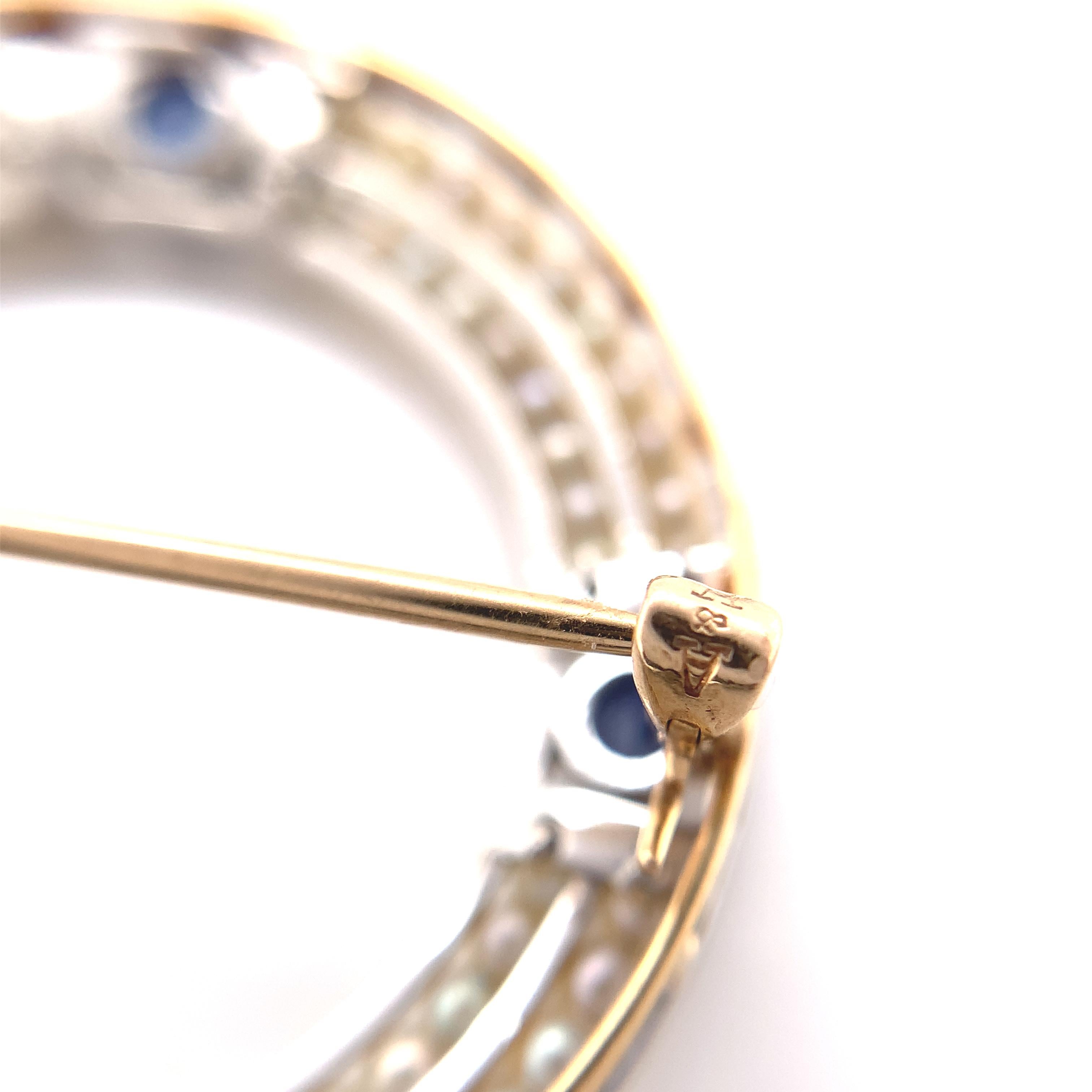Spilla in oro 14K e platino con zaffiro Montana e perle di mare con rapporto GIA In condizioni buone a Big Bend, WI