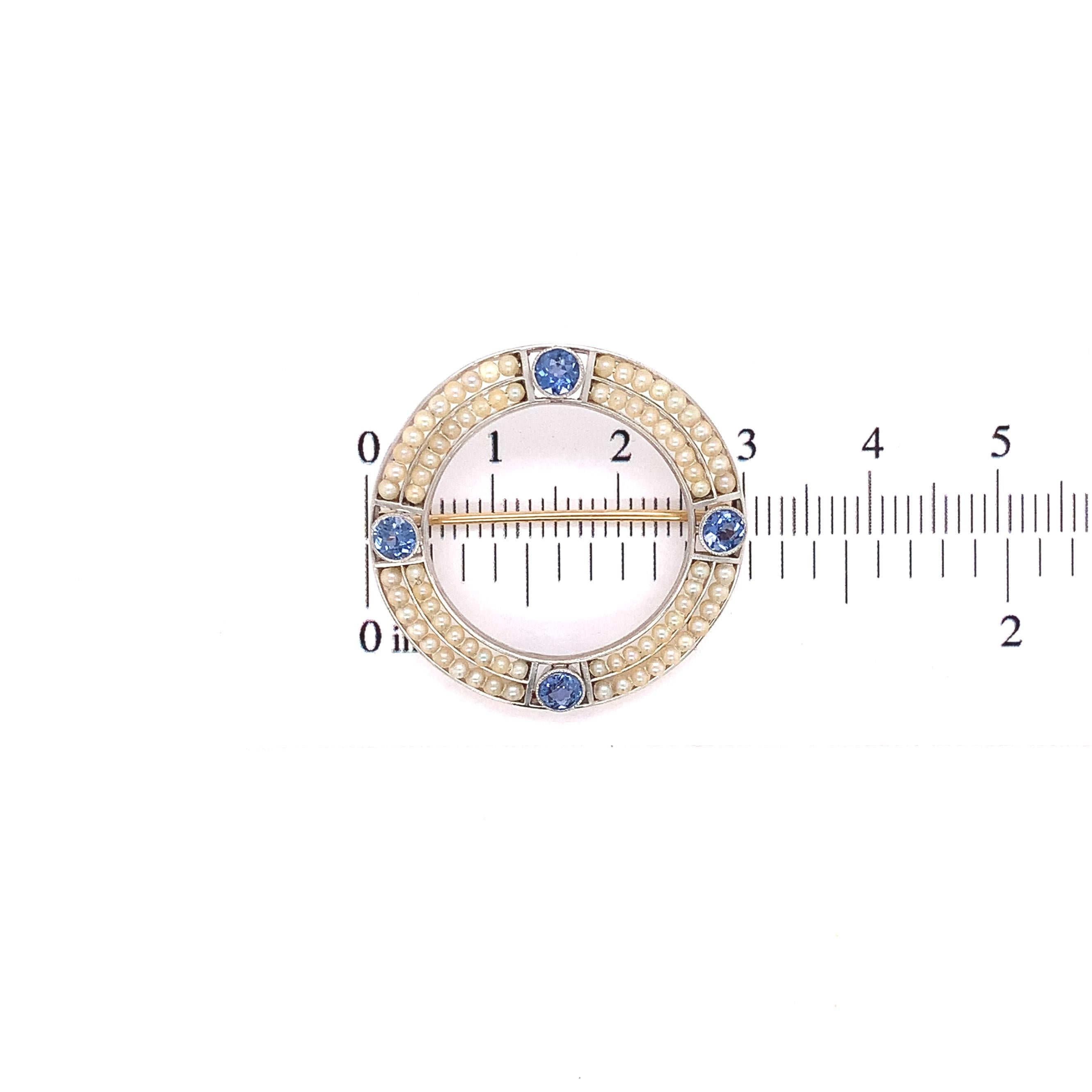 Spilla in oro 14K e platino con zaffiro Montana e perle di mare con rapporto GIA 1