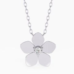 14K Gold Plumeria Pendant Necklace Round Diamond, 14K Solid Gold SI GH