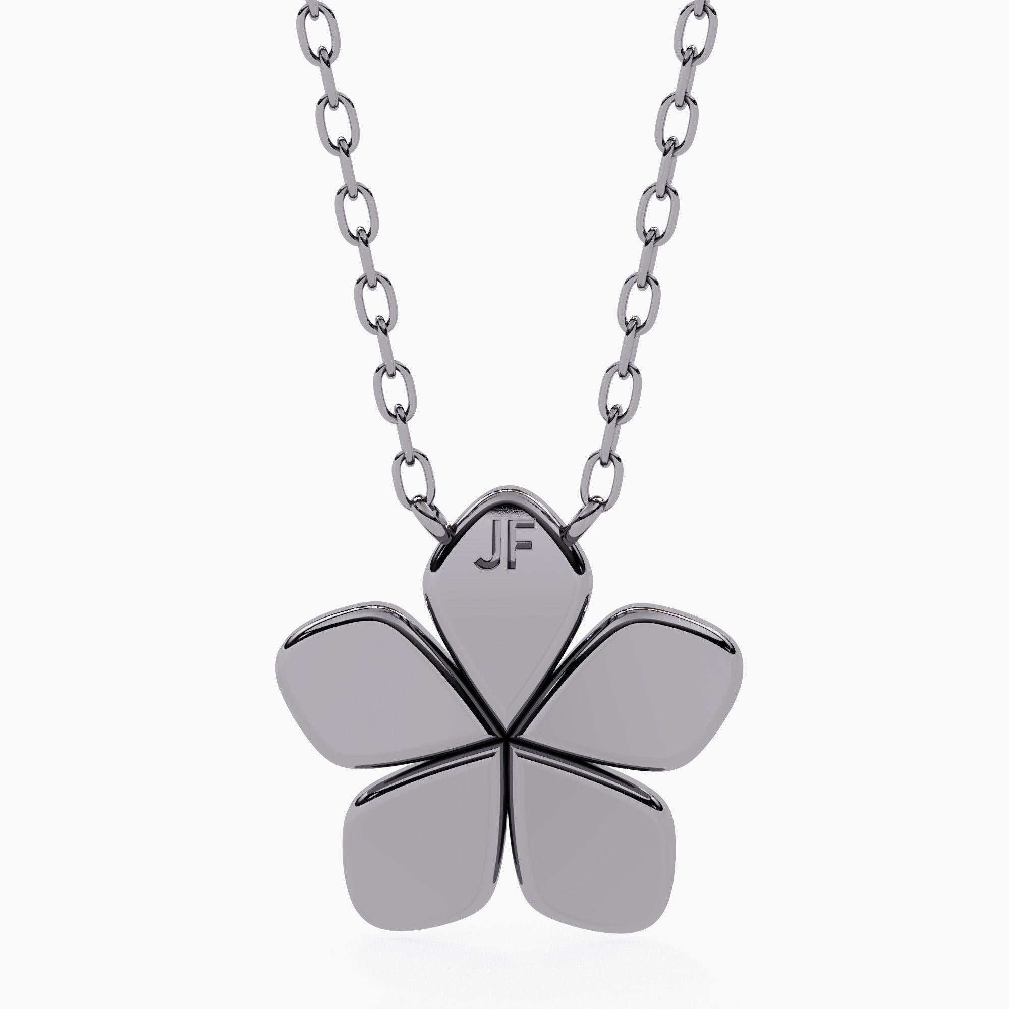 14K Gold Plumeria Pendant Necklace Round Diamond, 14K Solid Gold SI GH For Sale 1