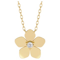 Collar Colgante Plumeria Oro 14K Diamante Redondo, Oro Macizo 14K SI GH