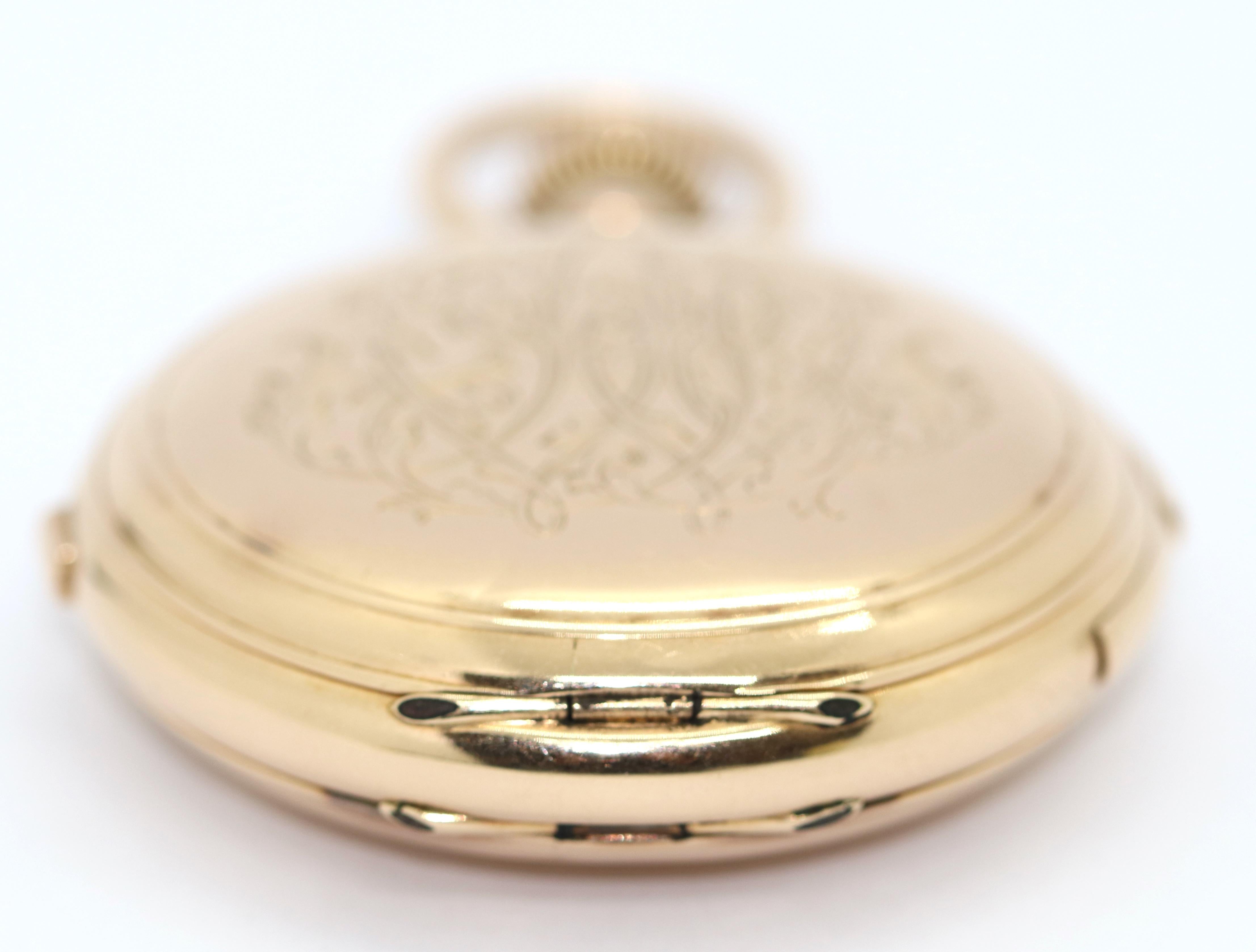 14K Gold Pocket Hunter Watch by American Watch Co. Waltham, Chronograph Repeater For Sale 6