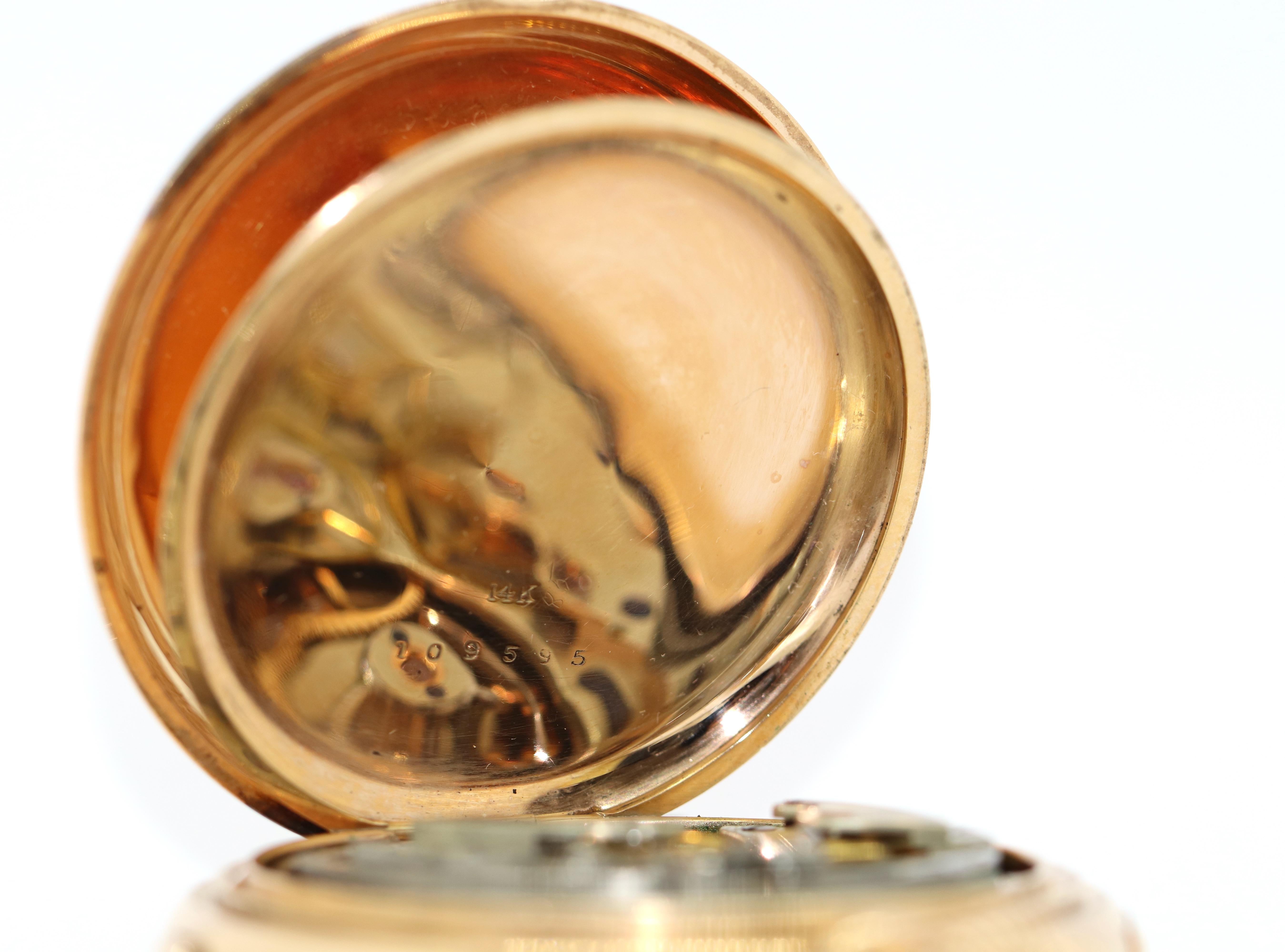 14K Gold Taschenuhr Jägeruhr von American Watch Co. Waltham, Chronograph-Repeater im Angebot 2