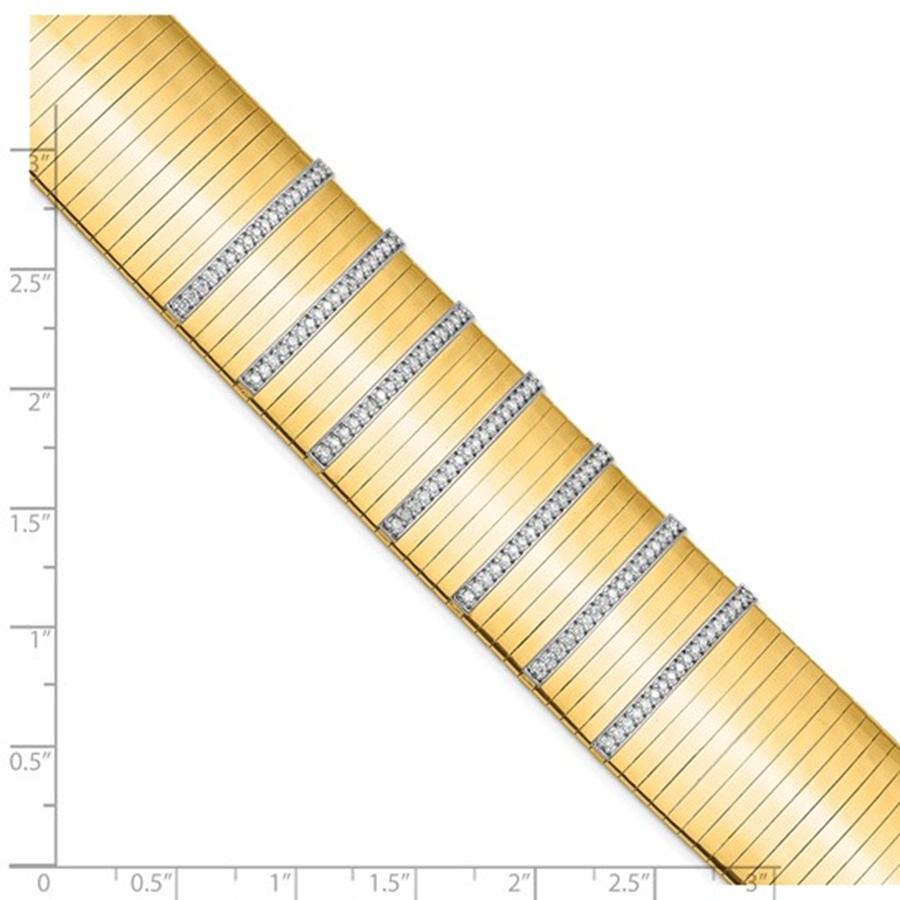 14K Gold Polished Diamond Wide Band 7.25 Inch Bracelet Beautility.
Ce magnifique diamant 14k, largeur 29mm avec 1.35 carats VS1 de diamants.
Fait en Italie.  Merci.