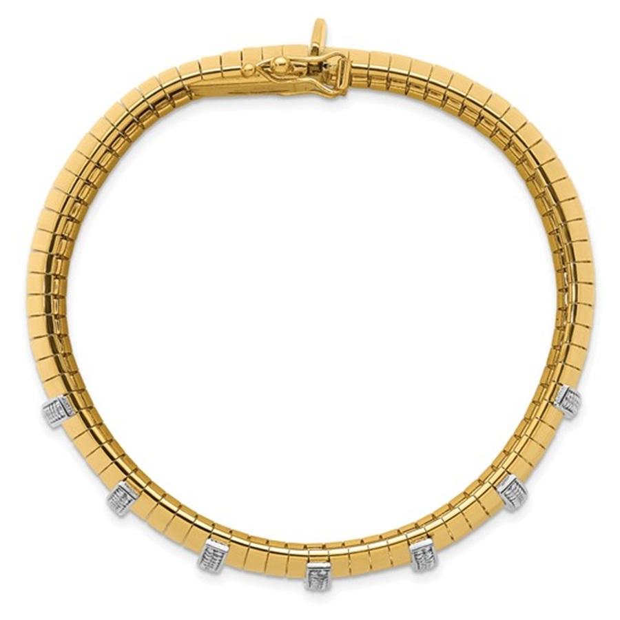 Moderniste Bracelet en or 14K poli avec diamants, large bande de 7,25 pouces en vente
