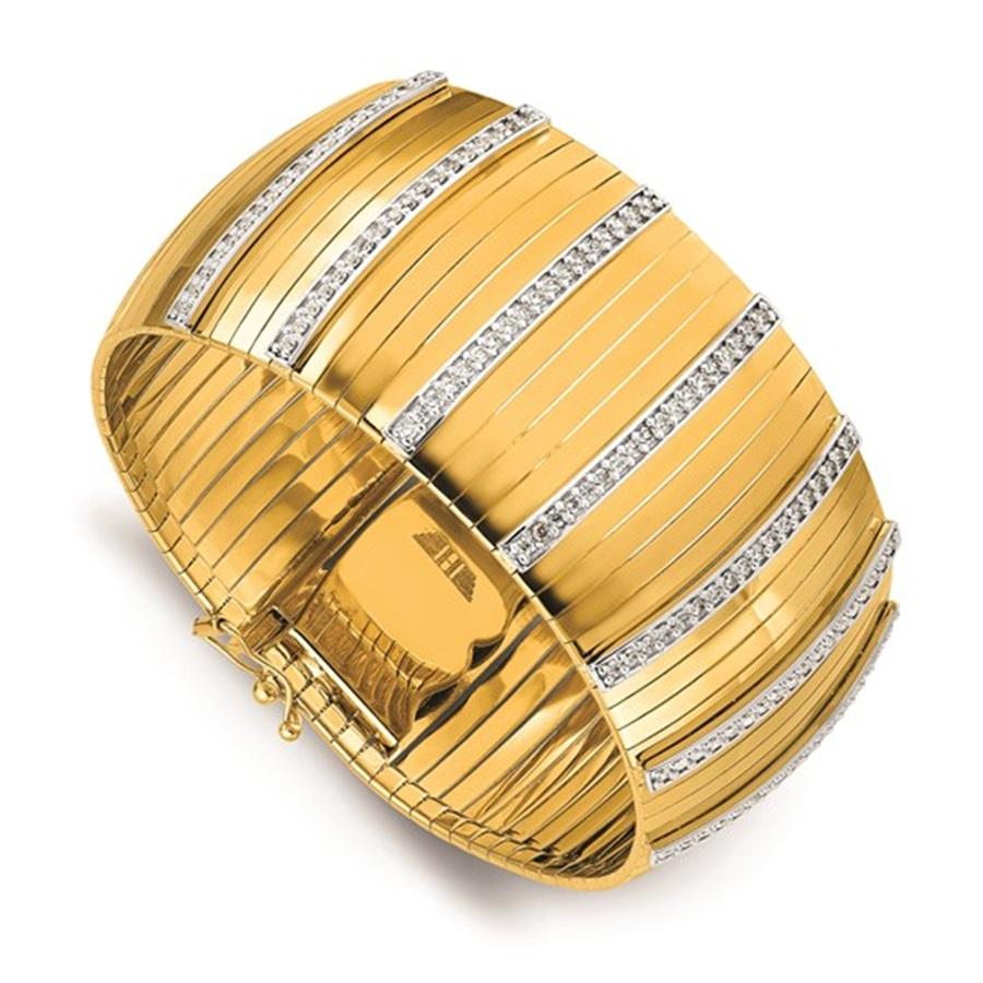 Taille brillant Bracelet en or 14K poli avec diamants, large bande de 7,25 pouces en vente