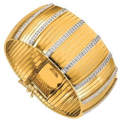 14K Gold Polished Diamond Wide Band 7.25 Inch Bracelet