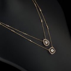 Collier en or 14K Polki à double halo de diamants taillés en rose Bijoux de mariage