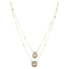 Collier en or 14K Polki à double halo de diamants taillés en rose Bijoux de mariage