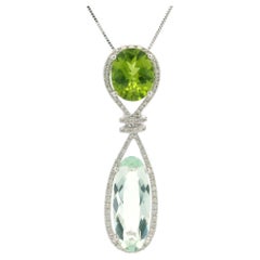 14k Gold Prasiolite Peridot Diamond Long Interlocking Knot Slide Pendant Chain