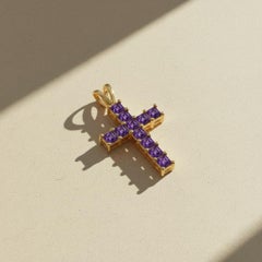 14k Gold Prinzessin Amethysten Kreuz-Anhänger