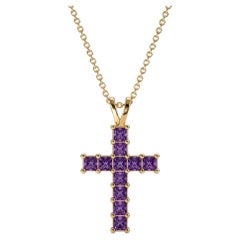 14k Gold Prinzessin Amethysten Kreuz-Anhänger