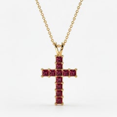 14k gold Princess Lab Rubies Cross Pendant