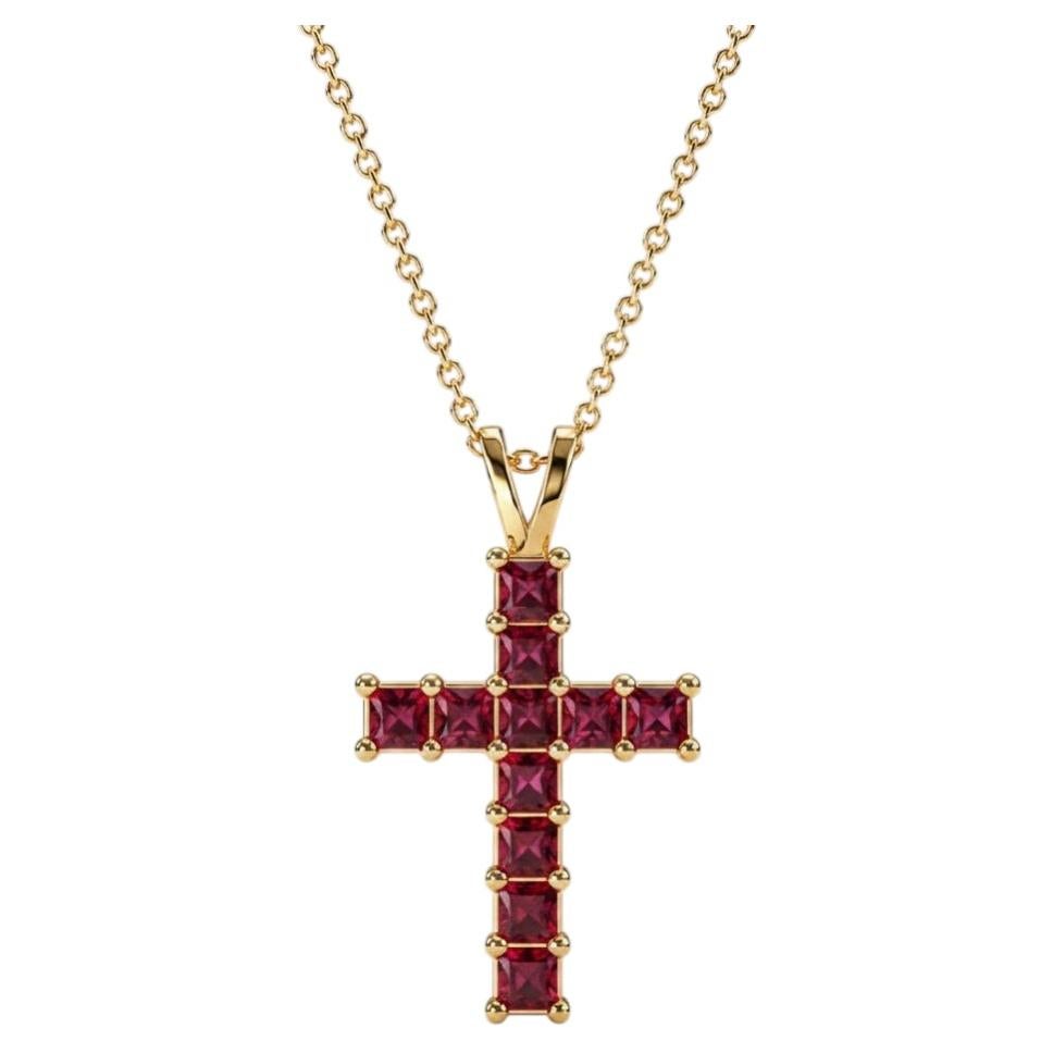 14k gold Princess Lab Rubies Cross Pendant