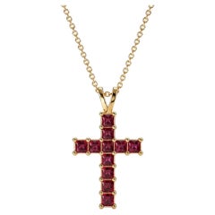 14k gold Princess Lab Rubies Cross Pendant