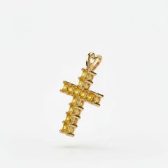 14k gold Princess Lab Sapphires Cross Pendant
