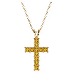14k gold Princess Lab Sapphires Cross Pendant