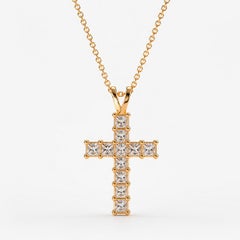14k gold Princess Moissanites Cross Pendant