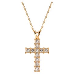 14k gold Princess Moissanites Cross Pendant