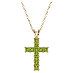 14k gold Princess Peridots Cross Pendant
